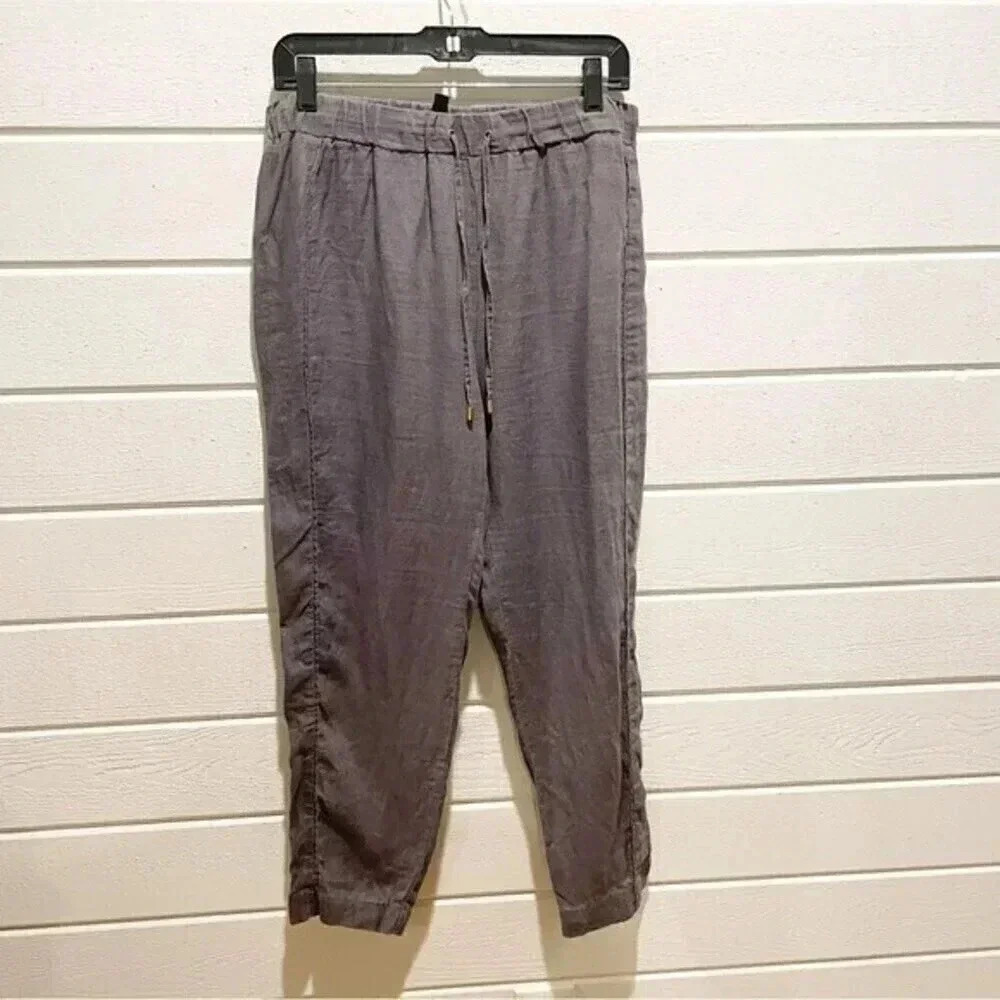 Ellen Tracy Pants Womens Medium Gray 100%
Linen Pull On Elastic Waist Drawstring
